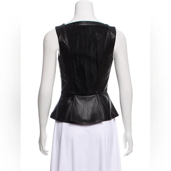Robert Rodriguez Black V-Neck Leather Sleeveless Peplum Top Mesh Back Size 8 - Picture 4 of 9